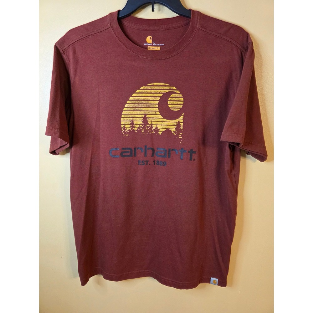Carhartt Men Relaxed Fit Graphic T-Shirt Brown Forest Logo Size Large Short Slee